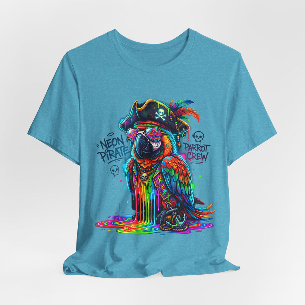 Neon Pirate Parrot Tee — Colorful Skull & 'Parrot Crew' Graphic T-Shirt