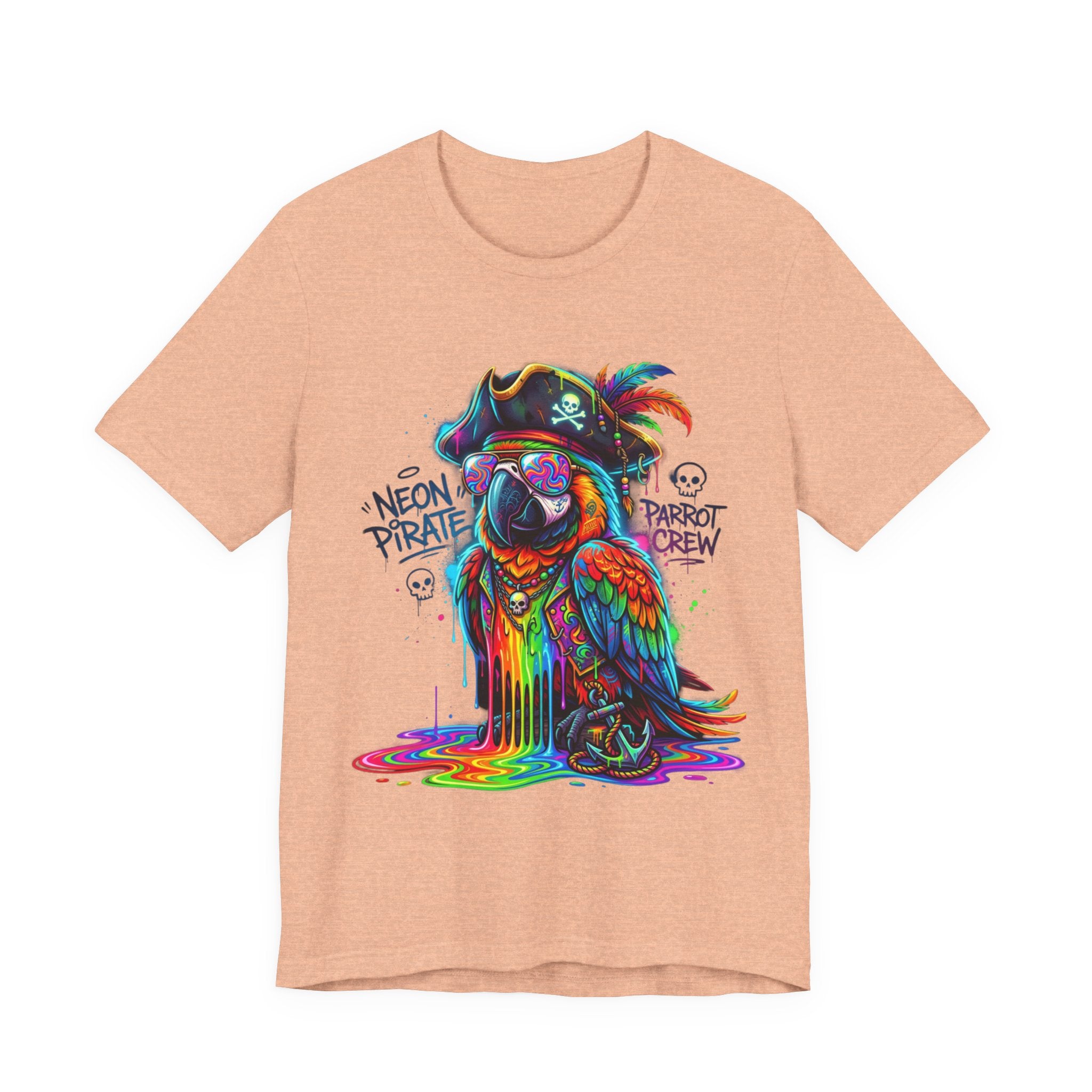 Neon Pirate Parrot Tee — Colorful Skull & 'Parrot Crew' Graphic T-Shirt
