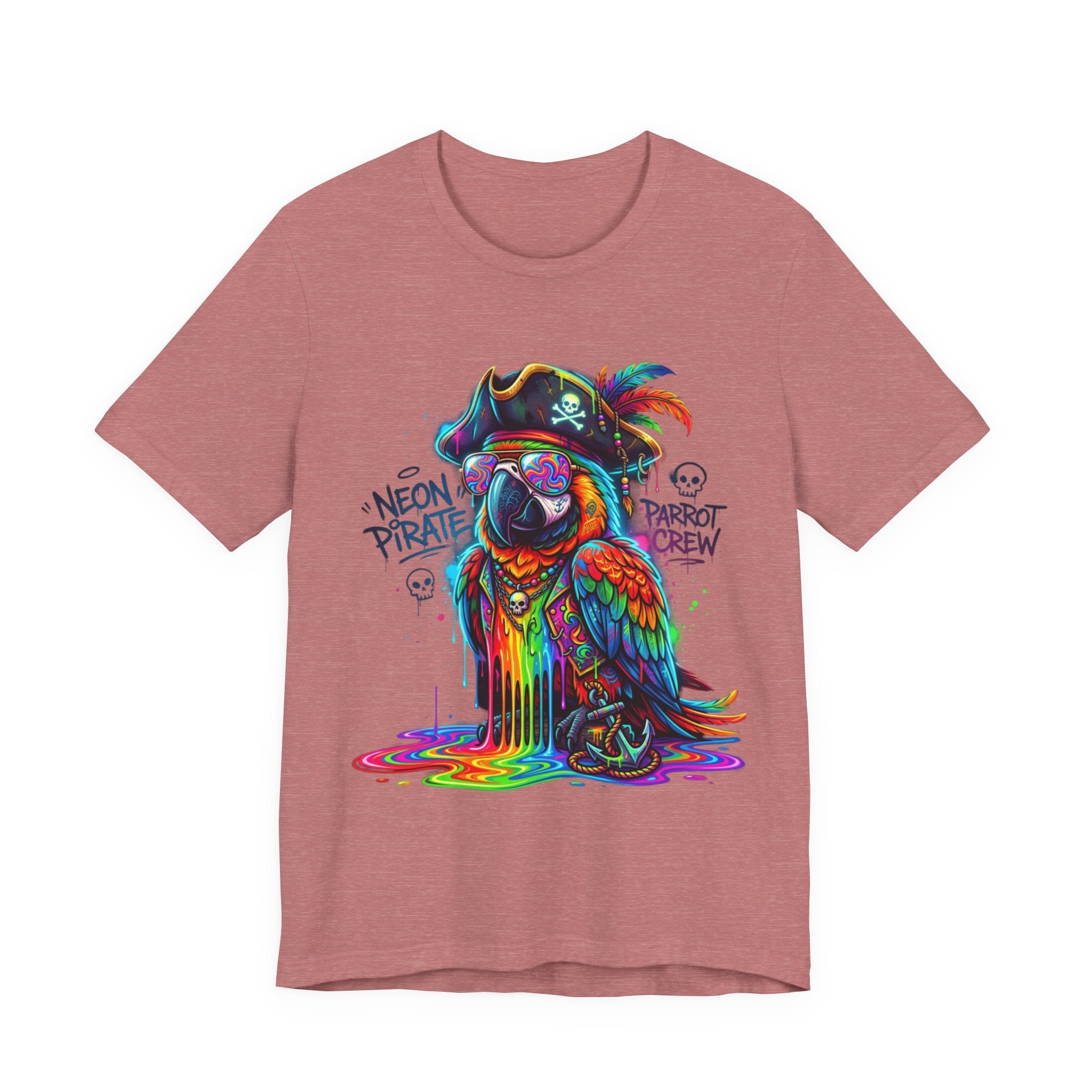Neon Pirate Parrot Tee — Colorful Skull & 'Parrot Crew' Graphic T-Shirt
