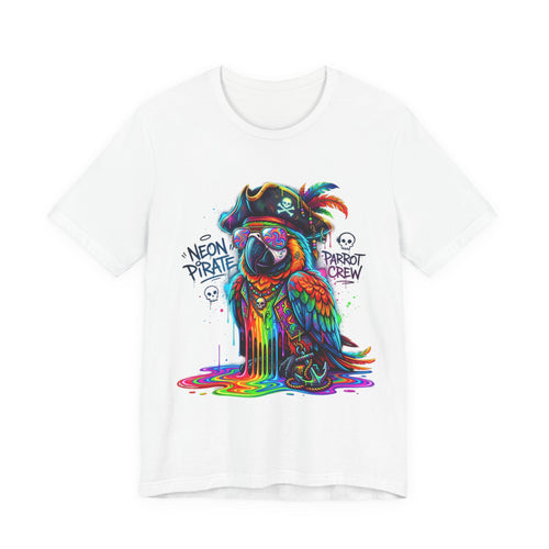 Neon Pirate Parrot Tee — Colorful Skull & 'Parrot Crew' Graphic T-Shirt